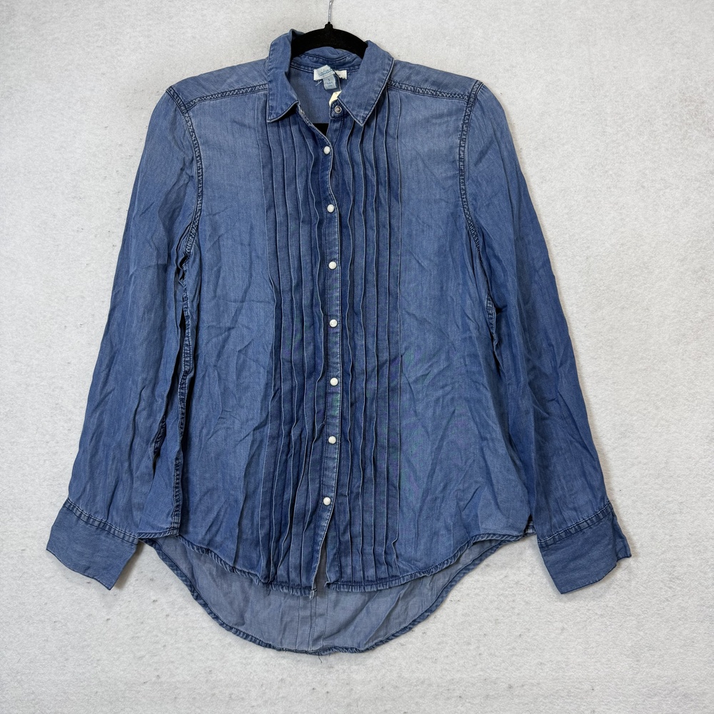 Sundance Shirt Womens Small Blue Tencel Chambray Button Front Pintuck Casual